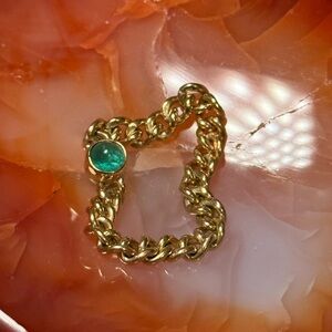 Solid gold chain emerald ring